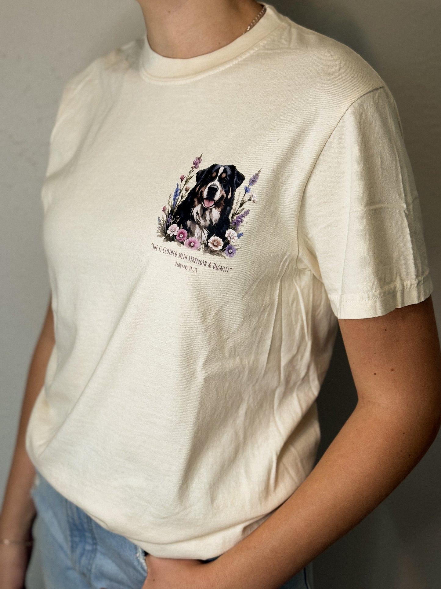 Proverbs 31:25 Mountain Dog T-Shirt